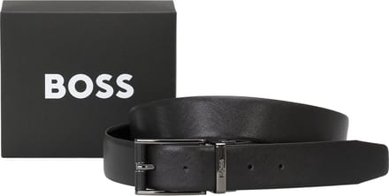 BOSS leren heren riem - zwart structuur en glad