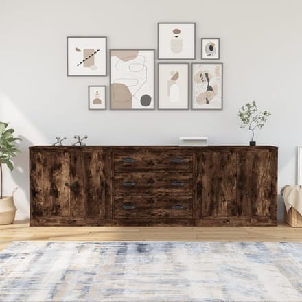 vidaXL - Dressoirs - 3 - st - bewerkt - hout - gerookt - eikenkleurig