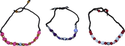 Armbandjes met kraaltjes roze-paars-rood set van 3 stuks.