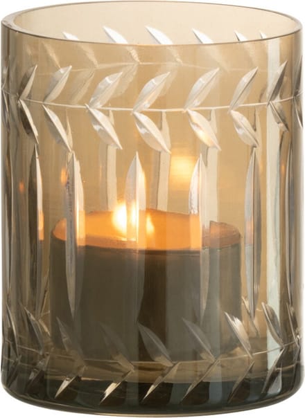 J-Line windlicht Tak - glas - grijs - 6 stuks