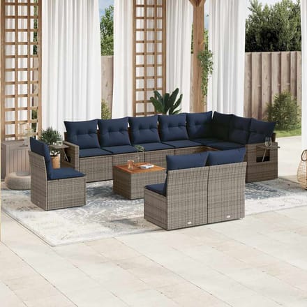 vidaXL - 11-delige - tuinbankset - met - kussens, - grijs - polyrotan