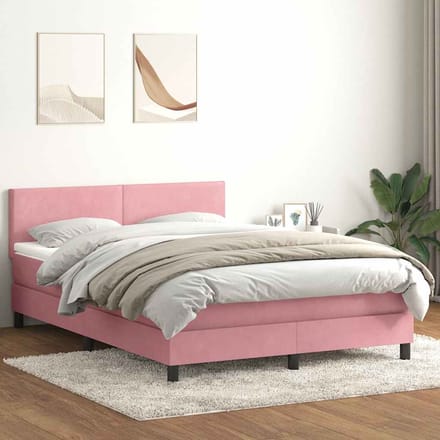 vidaXL - Boxspring - met - matras - fluweel - roze - 160x220 - cm