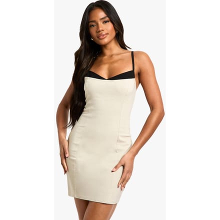 boohoo Dames Contrast Insert Bengaline Mini Jurk | Stone | Maat: 14