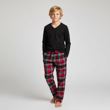 La-V pyjama sets voor jongens  met geruite flanel broek  Zwart/rood 152-158