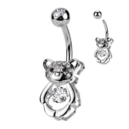Piercing hollow bear met steentje - zilver - LMPiercings