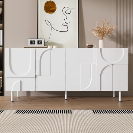 Sweiko Dressoir - Geometrische deuren - Verstelbare planken - Minimalistische stijl - Wit