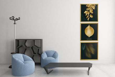 Drieluik Canvas Schilderij Gouden Bladeren – Luxe Wanddecoratie - 3x60x60 cm