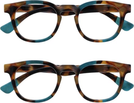 2-Pack Comfortabele Dames Leesbril Schildpad Turquoise +3.00