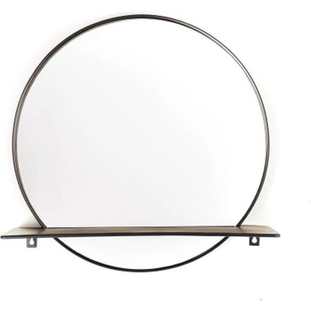 Housevitamin Wandspiegel met Plank – Rond – Metaal – Zwart – Ø40 cm – Modern & Functioneel