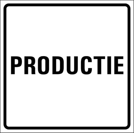 Productie sticker, wit zwart 400 x 400 mm