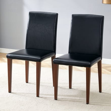 Eetkamerstoel - 2-delige set - minimalistisch luxe stoel - eetkamer - PU + metaal - zwart / walnoot