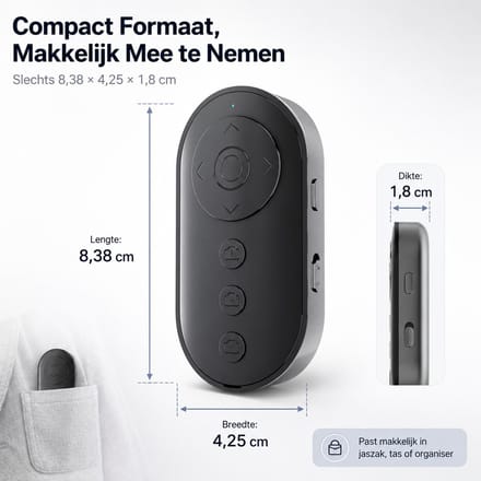 Bluetooth Remote Shutter Afstandsbediening voor Smartphone en Tablet - Zoomfunctie - Android en iOS - Zwart
