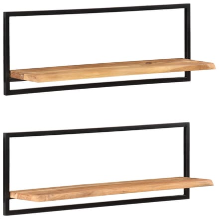vidaXL - Wandschappen - 2 - st - 100x24x35 - cm - massief - acaciahout - en - staal
