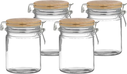 Urban Living Voorraadpot/bewaarpot - 4x - 700 ml - glas - met beugelsluiting - bamboe deksel