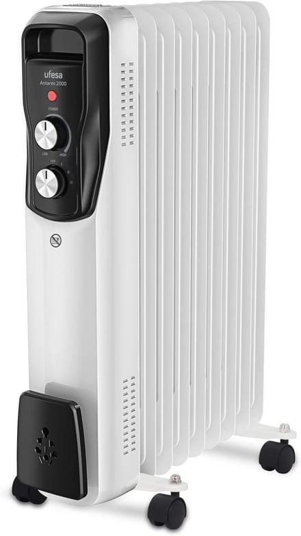 Oliegevulde Radiator met 9 Elementen - 2000W - Verstelbare Thermostaat en Wielen