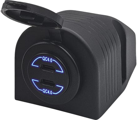 ProRide 12V USB C Autolader 2 Poorten Opbouw - 30W - QC4.0 - USB Stopcontact voor Auto, Boot en Camper - Complete set - Blauw