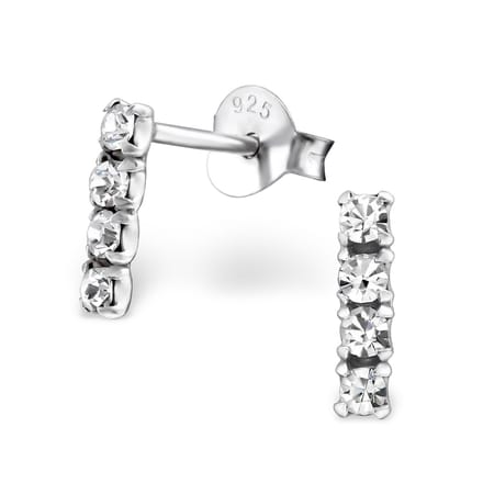 Joy|S - Zilveren bar / staaf oorbellen - 2 x 8 mm - kristal