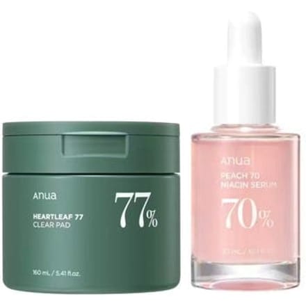 Anua Heartleaf 77% Clear Pad + Peach 70% Niacinamide Serum 70 pcs + 30 ml