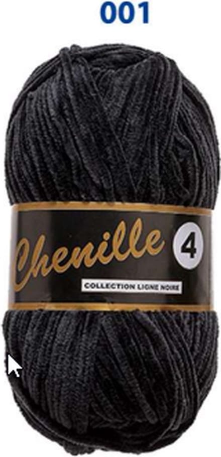 Lammy Yarns Chenille 4, Kleur-Zwart 001