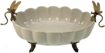 Schaal op voet Libelle, wit/craq. 40x21,5x16cm
