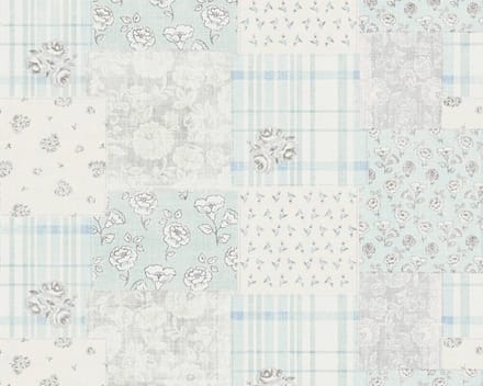PATCHWORK BLOEMEN BEHANG | Landelijk - blauw grijs wit - A.S. Création Maison Charme
