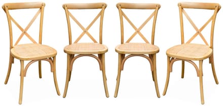 sweeek - Set van 4 vintage rubberhouten bistrostoelen, zitting van rotan, stapelbaar - belleville