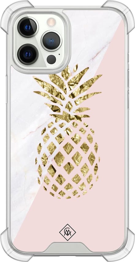 Casimoda® hoesje - Geschikt voor iPhone 12 Pro - Ananas - Shockproof case - Extra sterk - Siliconen/TPU - Roze, Transparant