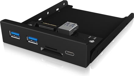 ICY BOX USB 3.0 frontpaneel, 1x USB-C, 2x USB-A, SD en microSD kaartlezer, 3,5 inch intern metaal, zwart