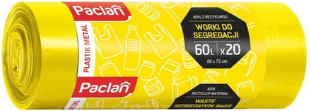 Paclan - Afvalzakken - 60l - Geel - Voor Plastic/Metaal