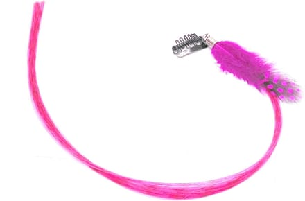 Festival/Ibiza haarclip met veer+lok roze
