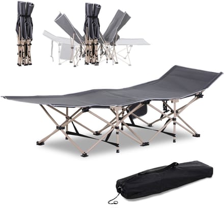 Killogood Veldbed - campingbed - opvouwbaar - weerbestendig - incl. draagtas - 190 x 68 x 52 cm - grijs