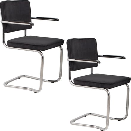Zuiver Ridge Kink Rib Eetkamerstoelen Armleuning Zwart - Set van 2