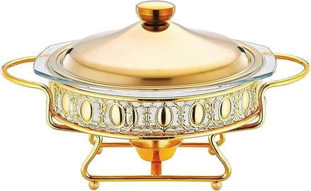 Chafing Dish Buffet Set - Warmhoudpan Buffet - Eten Warm Houden - Dubbele Brander Ondersteuning - 2.0L - Goud