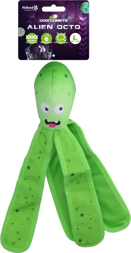 Dog Comets Alien Octo - 37 cm - Hondenspeelgoed - Drijvend - Stevig Canvas - Voorzien van Pieper - Knisperende Tentakels - L - Groen