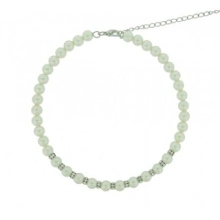 Behave - Glas Parelketting met Kristalstenen - Verstelbare Lengte - Parelmoer Kleur