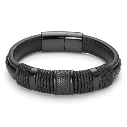 Icon | Armband van Zwart Leer en Staal