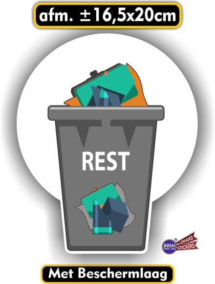 Jerma - Restafval - Recycling - kliko - Sticker - 16.5 x 20 cm - Vinyl - Zelfklevend - Weerbestendig