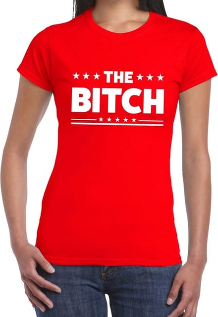 Rood fun tekst t-shirt - The Bitch - voor dames S
