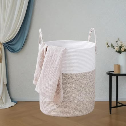 Grote Wasmand Organizer 58L met Handvatten - Wit en Bruin