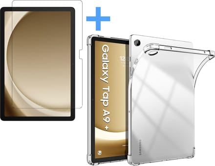 Hoes geschikt voor Samsung Galaxy Tab A9 Plus Tablet hoes - Arara Shockproof Case & screenprotector gehard glas - Transparant