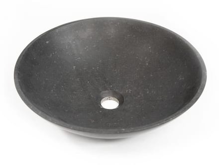 FugaFlow Efficiente Arredo Waskom 42x42x12cm - rond - natuursteen basalt Gepolijst zwart