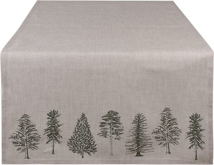 Clayre & Eef Tafelloper 50x140 cm Beige Groen Katoen Dennenbomen