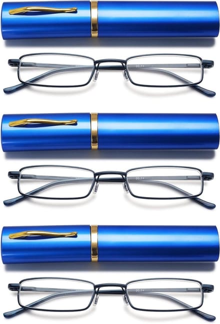 Leesbrillen Metaal - Leeshulp Ooglook - Comfortabel Lezen - Klassiek Scharnier - 3 Stuks - Blauw