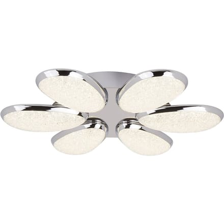 Searchlight Lori plafondlamp 6-lamps, 52 cm, chroom/rozet, glas
