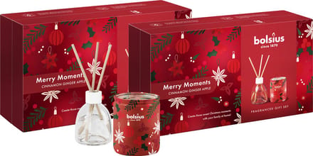 Bolsius - 2 x Giftset - Geurstokjes & Geurkaars - True Glow - Merry Moments - Cinnamon Ginger Apple