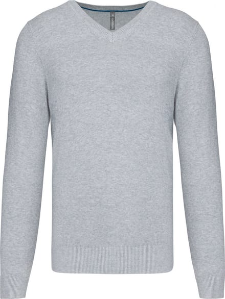 Pullover/Cardigan Heren S Kariban V-hals Lange mouw Light grey heather 87% Katoen, 11% Polyamide, 2% Elasthan