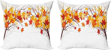ABAKUHAUS Fallen kussensloopset (2 stuks), cartoon esdoorn herfstboom, 40 cm, oranje wit