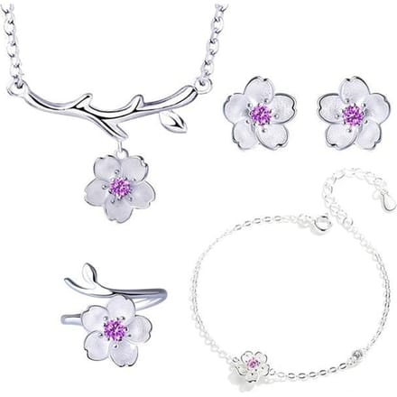 Romantische 925 Sterling Zilver Kersenbloesem Bloem Sieraden Sets Hanger Leuke Bruids Bruiloft Sets white