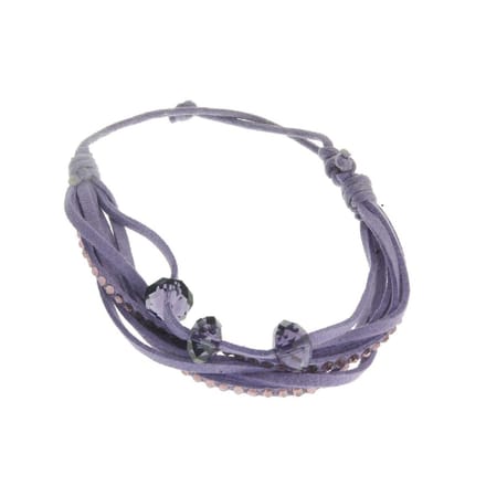 Behave Armband paars imitatieleer met kralen verstelbaar