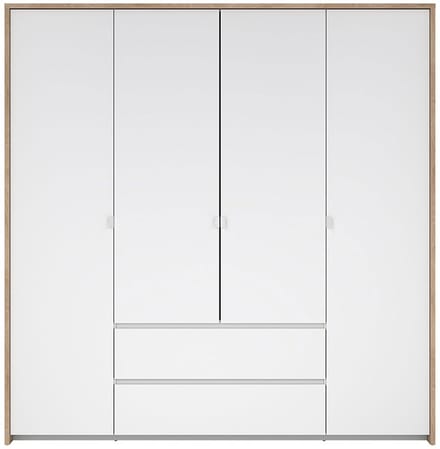 Next kledingkast 4 deuren 2 lades 197x200cm hoogglans wit.